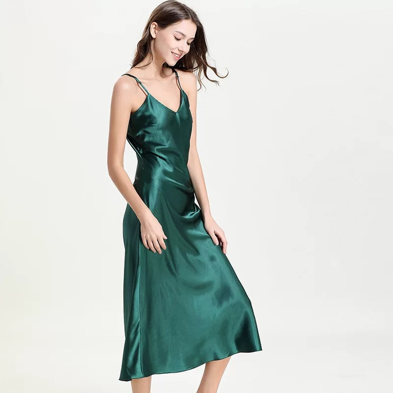 Silky Elegant Night Dress long Slips Multicolors - Tea length